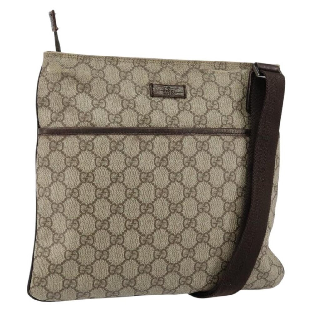 GUCCI GG Supreme Shoulder Bag PVC Beige Silver